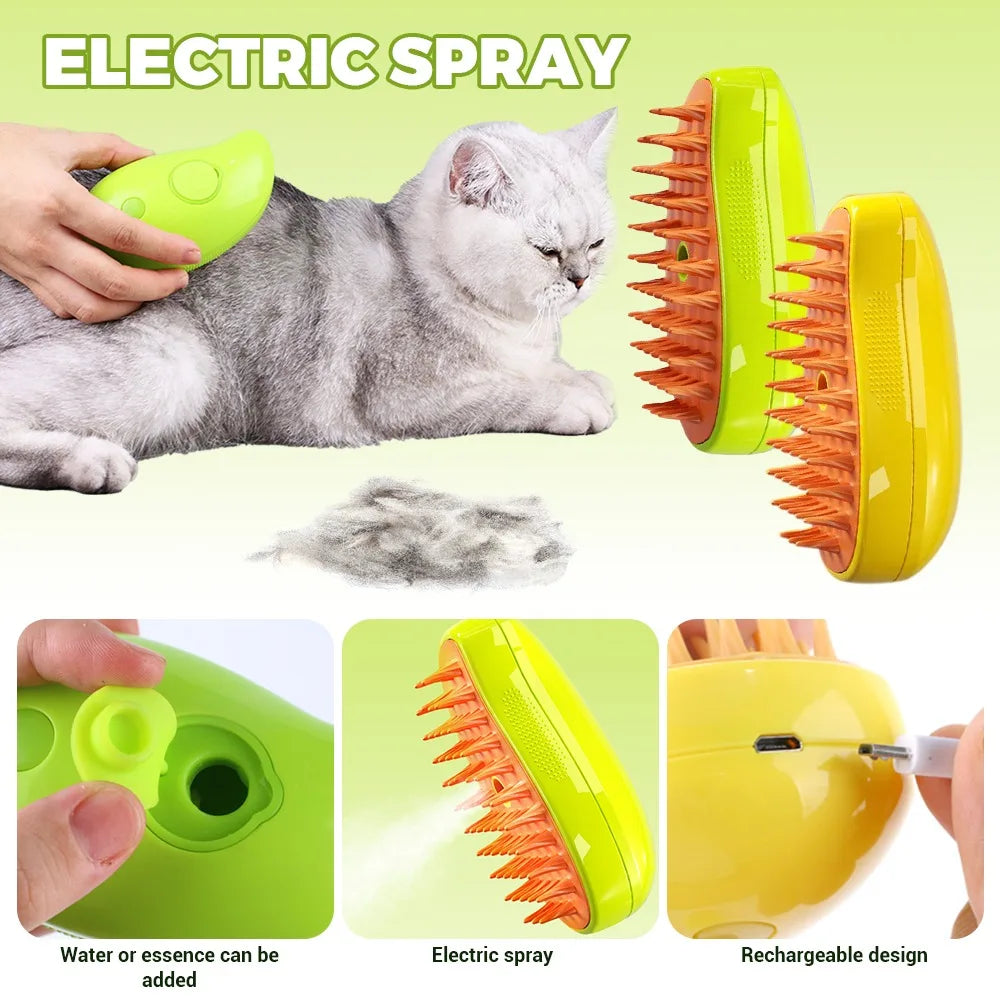 3-in-1 Electric Steamy Brush - Pet Grooming Tool for Dogs and Cats