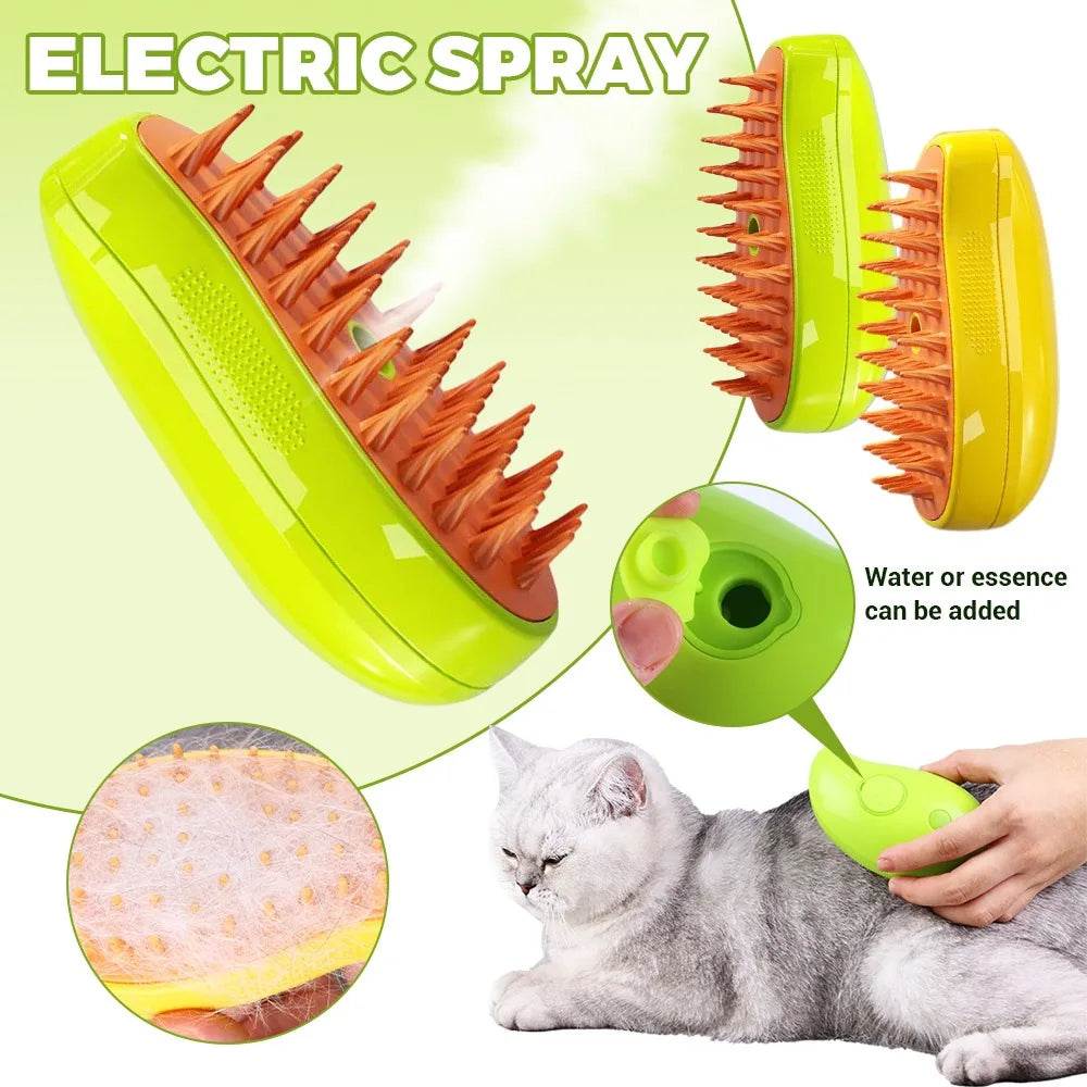 3-in-1 Electric Steamy Brush - Pet Grooming Tool for Dogs and Cats