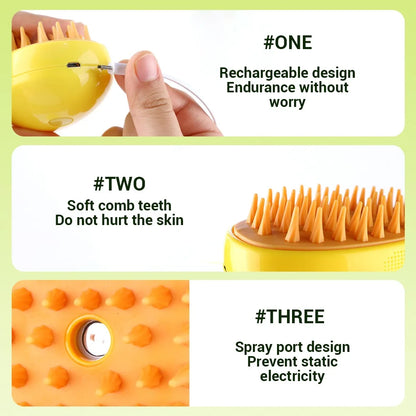 3-in-1 Electric Steamy Brush - Pet Grooming Tool for Dogs and Cats